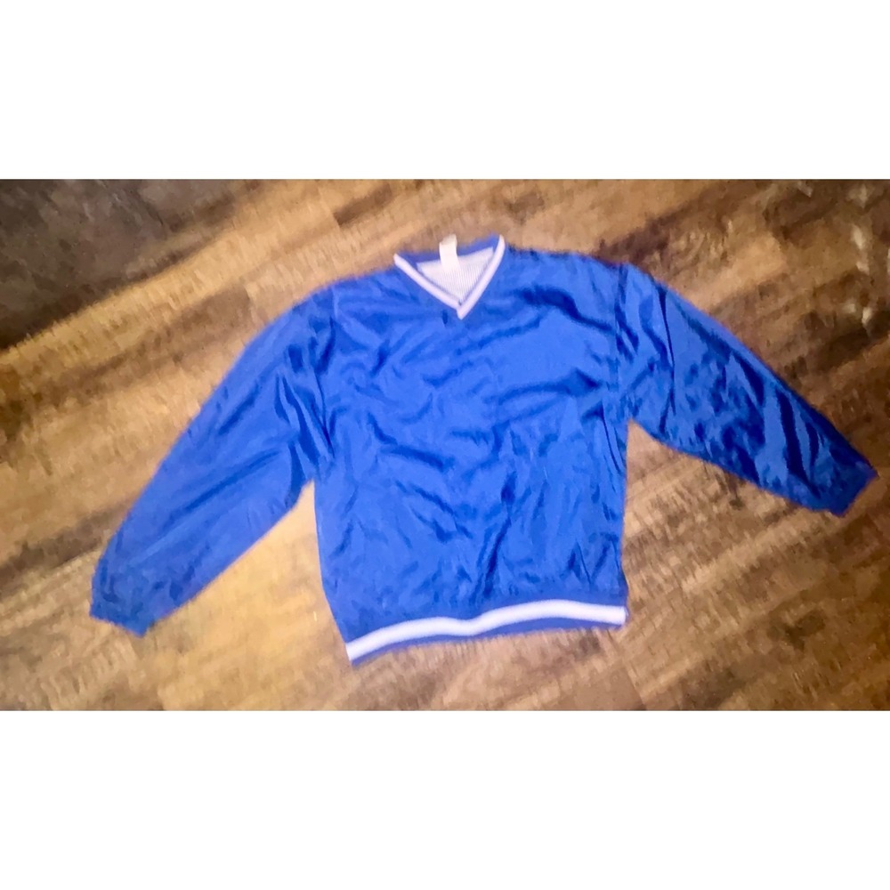 Badger Sport Men Blue V-Neck Mesh Lined Windshirt Pullover Jacket Medium